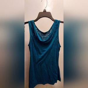 Express Women's Tank Top Blue Sheer Floral Pattern Size Medium